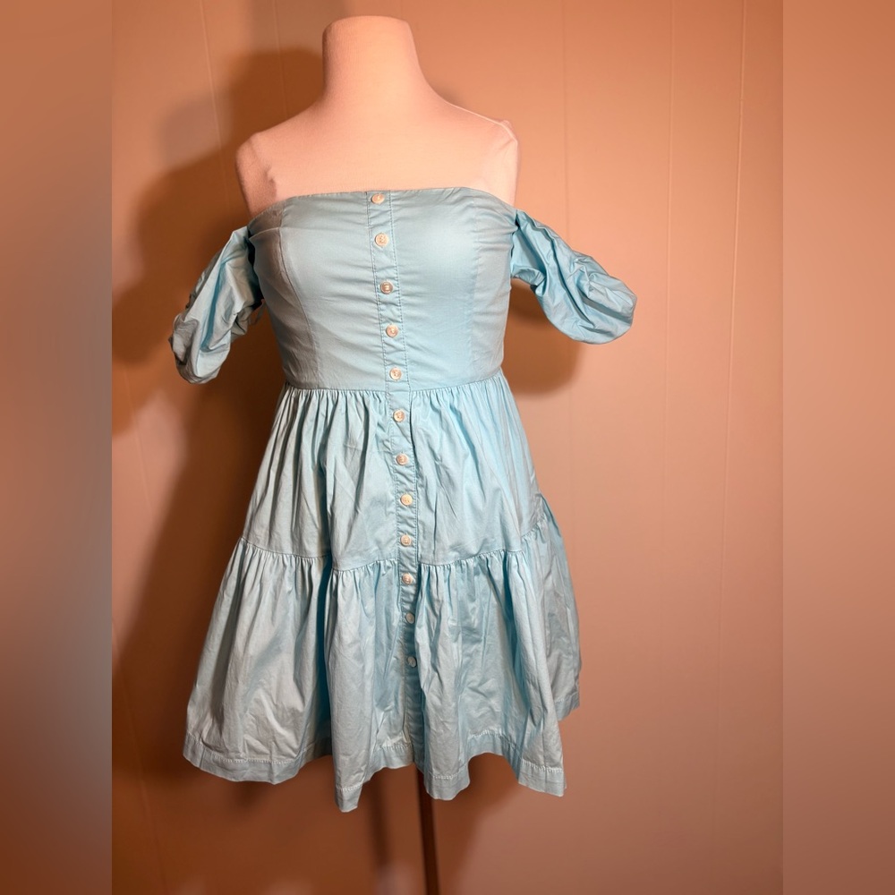 STAUD Sky Blue Button-Down Mini Dress